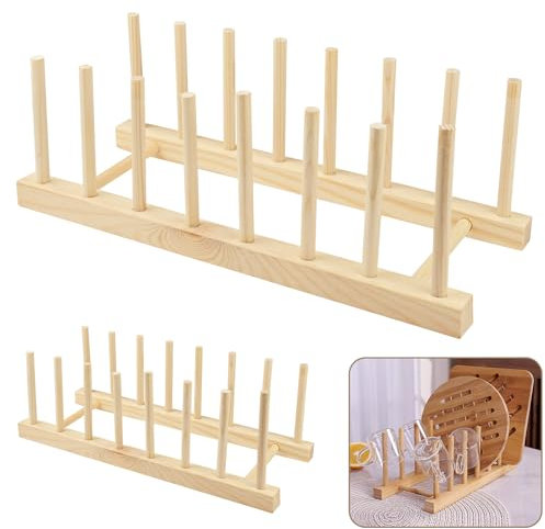 Escurreplatos de Bambú, 2 Unidades, Soporte para Platos de Cocina, Estante de Bambú, Tabla de Cortar de Madera, Bandeja para Platos