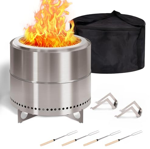 BRIOPAWS Große rauchfreie Feuerstelle für den Außenbereich | 48,3 cm | 304 Edelstahl-Feuerstelle | tragbare Solo-Feuerstelle für draußen, Camping, raucharmer Ofen | Holzofen inkl. Tasche, Grillgabeln,
