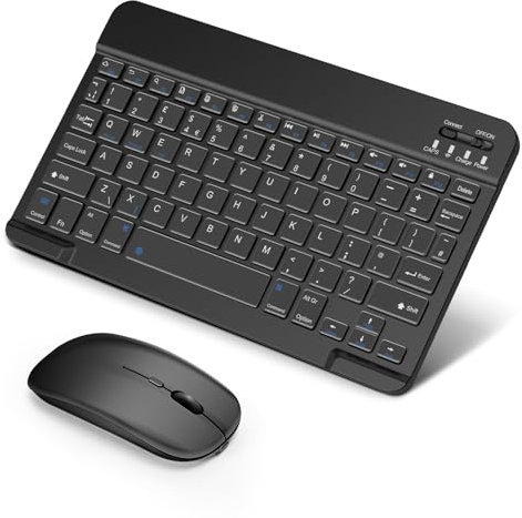 SOPPY Portable Bluetooth Keyboard and Mouse, Rechargeable Mini Keyboard, Wireless Keyboards for iPad 9.7/10.2/iPad Air/Pro/Tablets/iOS/Android/Windows, UK Layout (Black)