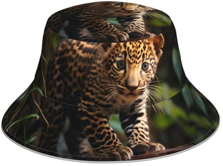 Yyhwhjde Cute Baby Jaguar Picture Reversible Bucket Hat - Unisex Protection Headwear for Travel and Outdoor Activities Black