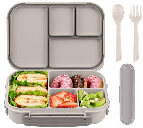 Amathley Lunch Box Kids,Bento Box Adult,Leakproof Lunch Containers for Adults/Kids/Toddler,1200ML-4 Compartments Bento Boxes with Utensil,Microwave & Dishwasher & Freezer Safe (White)