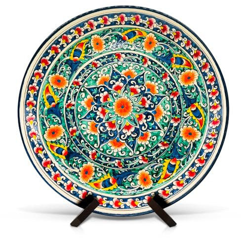ZARENHOFF KaraKalam R2 Lagan Ljagan Teller Rishtan Rischtan Handarbeit Keramik Ляган Plate Handgemalt Keramikteller Oriental Kazan Schale (37 cm)