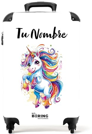 NoBoringSuitcases.com Kinderkoffer, Koffer Personalisiert, Koffer Mädchen, Koffer Kinder Mädchen, Reisetasche Mit Rollen, Reisekoffer, Handgepäck Koffer 55x40x20 cm (Einhorn - Regenbogenmähne)