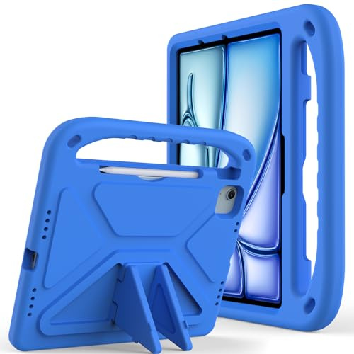 Custodia per bambini per iPad Air 13 pollici (M2) 2024 Custodia protettiva integrale con supporto per maniglia Custodia leggera antiurto per iPad Air 2024 da 13 pollici blu