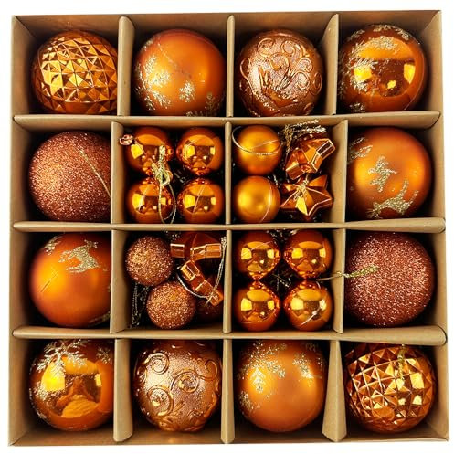 44 PCS Christmas Tree Baubles Xmas Hanging Balls Set for Christmas Tree Decorations, Thanksgiving, Halloween Copper Baubles