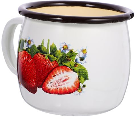 Amosfun Retro Emaille-becher Große Bauchige Kaffeetasse Weiße Emaille Tee Wasserbecher Getränkebecher Griff Isolierte Tassen Becher