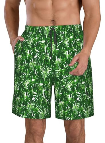 Rich&Rabbit Monstera Deliciosa Bananen-Palmendruck, Herren-Strand-Shorts, lässig, schnell trocknend, für Strand, Urlaub, Party, Schwimmhose, Weiss/opulenter Garten, X-Large