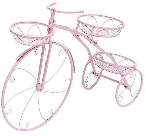 Milisten Supporto per Vasi da Fiori a Forma di Bicicletta Smontabile, Portavasi Multistrato per Balcone e Giardino, Mensola per Piante da Esterno e Interno, Design Nordico in Metallo Rosa