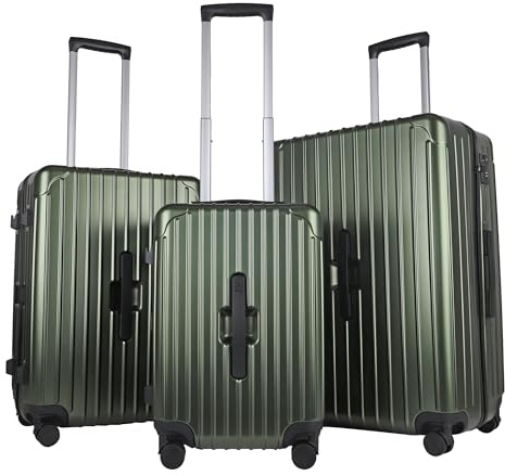 JLY 20/24/28 3 Piece Hard Shell Suitcase Set, Hunter Green | ABS+PC construction, TSA locks, wet/dry zip dividers, 360-degree spinner wheels, telescopic handles for every trip length.