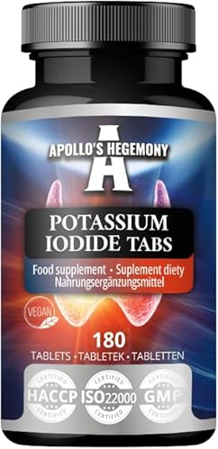 Kaliumjodid 150 mcg per portion - 180 veganska tabletter - 720 portioner - För optimal körtelfunktion och energimetabolism - Kosttillskott från Apollo's Hegemony