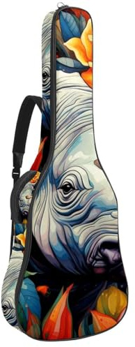 Bassgitarrentasche mit Art Rhino Muster 40, Akustikgitarrentasche 101,6 cm E-Gitarrenkoffer, wasserdichte Oxford E-Gitarre Gigbag für akustische klassische Gitarre, Ukulele, Kunst-Nashorn-Muster,