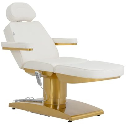 Physa Elektrische Kosmetikliege beheizbar 3 motoren 300 W 195 x 60 x 62-82 cm 200 kg weiß/golden Behandlungsliege Kosmetikstuhl Therapieliege Tattooliege