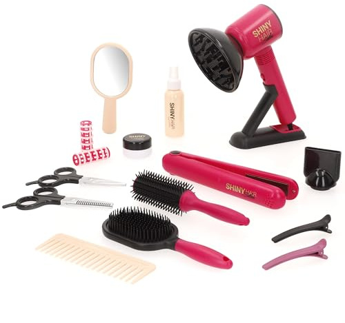 Colorbaby Beauty Peluquería Juguete niña, Deluxe, Cepillo Pelo secador, Plancha luz y Sonido, Funciones realistas, 17 Piezas, Juguetes niñas, Juego de Belleza Infantil, A Partir de 3 años (47816)