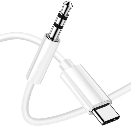 TZONOO USB C auf Aux Kabel 1M, USB C auf Klinke 3.5mm Audio Aux Kabel Dauerhaft kompatibel mit iPhone 17/16/15 Pro, Galaxy S24/S23/S22 Ultra, iPad Pro, Pixel, Huawei P40 usw.（Weiß）