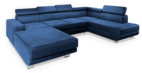 Masseno Ecksofa Siena R-S mit Schlaffunktion U-Form, Sofa mit Bettkasten, Wohnzimmersofa, Couch, Soffa, Bettsofa, Couchgarnitur- Blau, Monolith 77