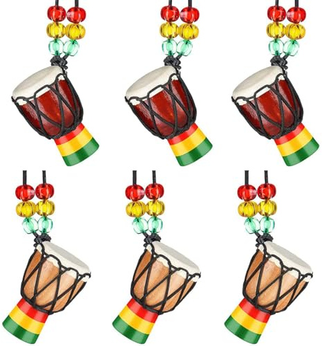 Mini Afrikanische Trommeln, 6 Stück Mini Djembe Trommel, Halsketten, Bunte | Afrikanische Trommel Halskette Holz, Instrumentenhalsketten Djembe Trommel, Ideal für Dekoration und Geschenke, Partyzubehör