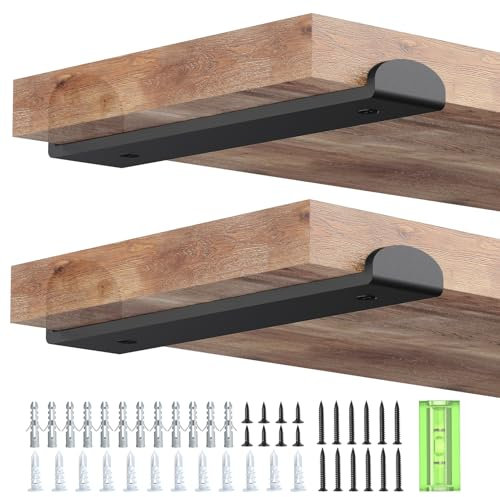 WELDUN 4 Pack Metal Scaffold Board Shelf Brackets 22.5 cm, Heavy Duty Wall Mounted Angle Shelving Brackets with Lips, for Industrial, Rustic, Modern Decor, Black