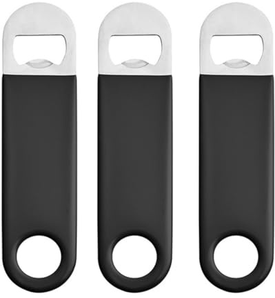 Abrebotellas 3 unidades, acero inoxidable barman abridor de botellas de cerveza 6 cm mango recubierto negro