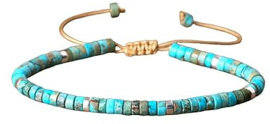 Aloha Bracelet homme femme avec pierres naturelles de 4 mm Turquoises cordon réglable idée cadeau, Taglia Unica, Polyester, Pas de gemme