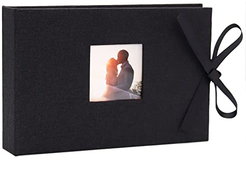 Vienrose Álbum de Fotos 10x15 Cubierta de Tela de Lino, Mini Libro de Fotos con Bolsillos, Páginas Transparentes Con Capacidad para 52 Fotos, Negro (1 Paquete)