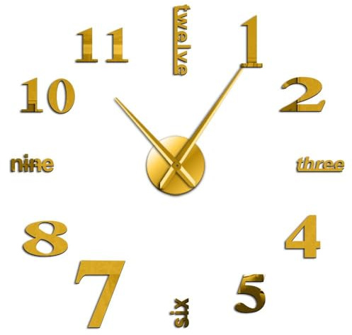 Generico Numeri moderni Orologio da Parete Adesivo Moderno Senza Cornice Fai Da Te Design 3D Grandi Dimensioni per Soggiorno, Camera, Ufficio, Facile Installazione (oro,120CM)