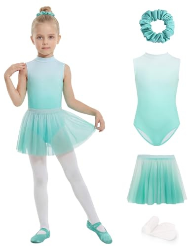 JiAmy Robes de ballet pour enfants, vêtements de ballet sans manches pour filles, tenue de danse, maillot de ballet avec jupe et tutu, collant de ballet 4-12 ans, vert, 4-5 ans