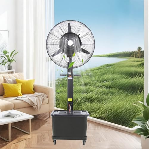 Genérico Ventilador Nebulizador Industrial de Pie Grande Ventilador Exterior con Depósito de Agua 42 L Oscilante Potente 3 Velocidades 65/75 Cm para Patio Taller Garaje(75cm/29in)