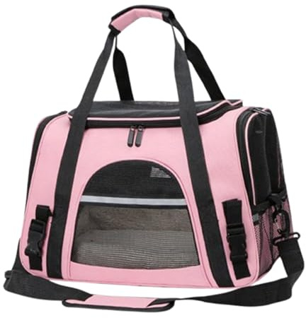 Katzentransportbox Weichkoffer, Kabinentauglich Für Flugzeug Auto(Maße 44x25x28cm) Zusammenklappbar Ausbruchsicher Mit Lüftungsgittern(Pink)