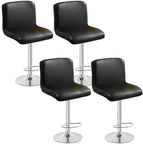 Funda para taburete de bar, de piel sintética resistente, con respaldo, parte inferior elástica lavable para silla de comedor giratoria (Le Noir, lote de 4)