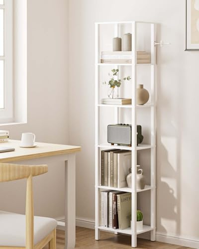 Apetaccat Bücherregal, Regal Schmal mit 6 Ebenen, Küchenregal mit offenen Regalen, 38 cm x 27 cm x 167 cm, Standregal für Wohnzimmer, Büro, Arbeitszimmer, Weiß