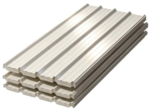 Pro-Grade Extra-Long Metal Roof Panels (82x36), Heavy-Duty Corrugated Galvanized Steel with Screws, Seam-Reducing Design for Industrial Shed, Barn, Patio Cover, 263 sq ft Kit, 14Pcs Ivory