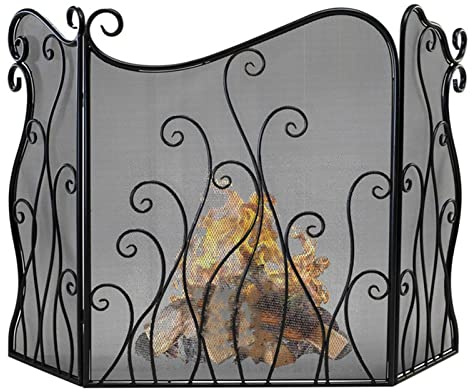 SnamicE Fire Guard Black 3 Panel Fire Guard Screen Cover, Pets Child Safe Spark Flame Barrier, Wrought Iron Decorative Mesh Fireplace Grate for Open Fire,Height 70cm/28,Height 85cm/33