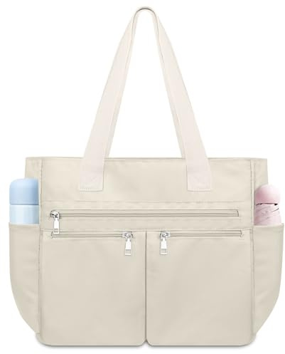 NEWIROVE Bolso Universidad Mujer, Bolsos Mujer Grande Tote Bag Universidad Multifuncional Bolso Portatil Nylon Impermeable Bolsos Grandes Para Trabajo Escuela Shopper, Beige
