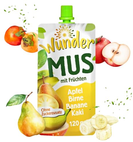 WUNDER Quetschie Mus 12 x 120g Kaki Banane Apfel Birne mit Vitamin C, ohne Zuckerzusatz
