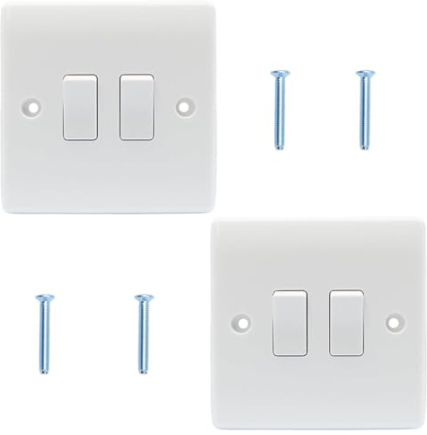 2 juegos de interruptores de luz de 2 vías, 110-220 V, 2 bandas, borde cuadrado, interruptor de luz de doble pared, 10 A, interruptor de luz de 2 vías con tornillos para el hogar, oficinas, fábricas