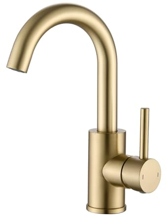 ZYNUHMO Wasserhahn Bad Gold Gebürstet, Badarmatur/Küche, Edelstahl | 360° drehbar, Einhebelmischer, Waschbeckenarmatur, Edelstahl Waschbeckenarmatur
