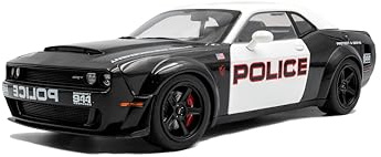 Solido Dodge Challenger R/T HW Police – US-Coupé im Polizei-Look, zweifarbige Lackierung, muskulöses Design, Schwarze Felgen, Diecast Modellauto, schwarz-weiß, 1:18