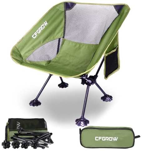 CFGROW Campingstuhl Faltbar, Tragbarer Campingstühle 150Kg Faltstuhl Ultraleichter Kleines Packmaß Klappstuhl mit Tragetasche für Picknick Angeln Garten Wandern Outdoor Rucksackreisen (Grün)