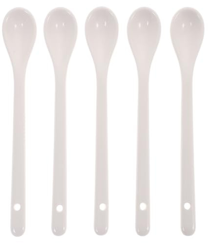 Alasum Multiusos 5 Cucharas de Cerámica para Café de Color Blanco Mango Largo sin Químicos, Paquete de 5 Piezas, Ideales para Cocina y Hogar