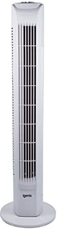 Igenix DF0035T Oscillating Tower Fan with 7.5 Hour Timer and Remote Control, 3 Speed Settings High, Medium & Low, Quiet Operation, Plastic, 45 W, White