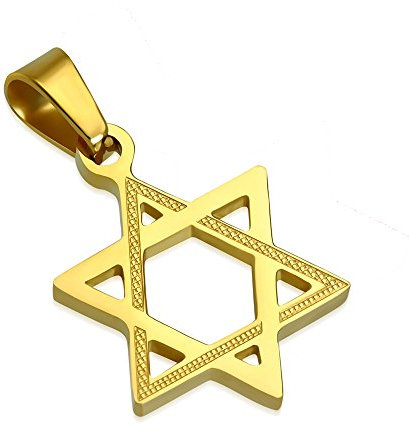 BlackAmazement 316L Edelstahl Anhänger Davidstern Hexagramm Siegel Salomons Halskette Leder Kette Silber Gold Damen Herren (Farbe Gold ohne Kette)