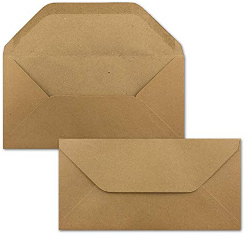 50x Kraftpapier Umschläge DIN Lang - Braun ÖKO - Nassklebung 11 x 22 cm - Trapez-Verschluss - Vintage Kuverts - von NEUSER PAPIER