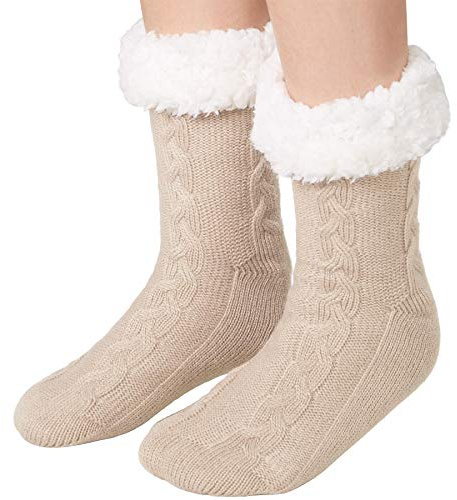 dressforfun 900854 unisex mönstrade mysiga julstrumpor, tjockt innerfoder, beige - olika storlekar - (39-42 | nr 303495)