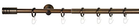 ondeco Gardinenstange ausziehbar 1-lauf, Vorhangstange Fenster Wandmontage, Endstück Rille Komplettgarnitur Teleskopstange 16/19 mm mit Ringen Bronziert 120-210 cm