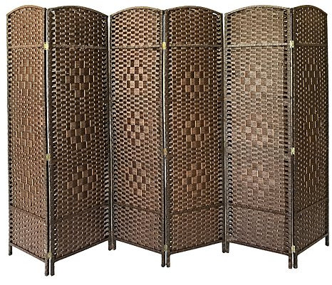 Panana Folding Splitter Screen Hand Made Wicker Room Divider Protective Screens,Various Size&Color (Brown, 6 Panel)