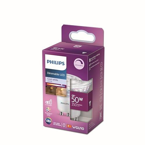 Lampadina LED classica dimmerabile Philips [faretto GU10] 50 W, luce bianca fredda (4000 K)