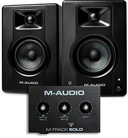 M-Audio Recording, Streaming and Podcasting Bundle – M-Track Solo USB Audio Interface and 120W BX4 Stereo Speakers, Software Suite Included