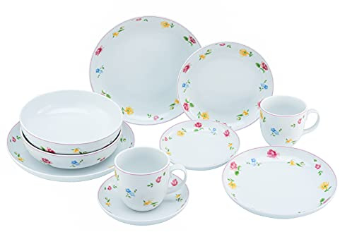 CreaTable, 22900, Serie Allround - SUMMERTIME, 10-teiliges Geschirrset für 2 Personen, Kombiservice aus Porzellan, spülmaschinen- und mikrowellengeeignet, Made in Europe