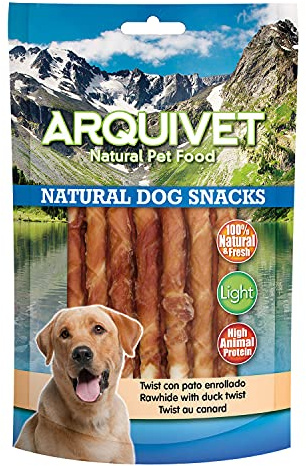 Arquivet Pack 12 Unidades Snack Twist con Pato Enrollado 13 cm 100 gr - Natural Dog Snacks - 100% Natural - Chuches, premios, golosinas para Perros - Producto Light - Muy Rico en nutrientes
