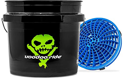 detailmate Autowäsche Set: Voodoo Ride Wash Bucket 3,5 Gallonen (12 l) schwarz mit Detail Guardz Dirt Lock Wascheimereinsatz Blau für eine kratzerfreie Handwäsche